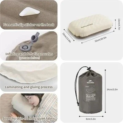 Naturehike Yugu 2-in-1 Sponges Inflatable Pillow - Champagne Brown (L)